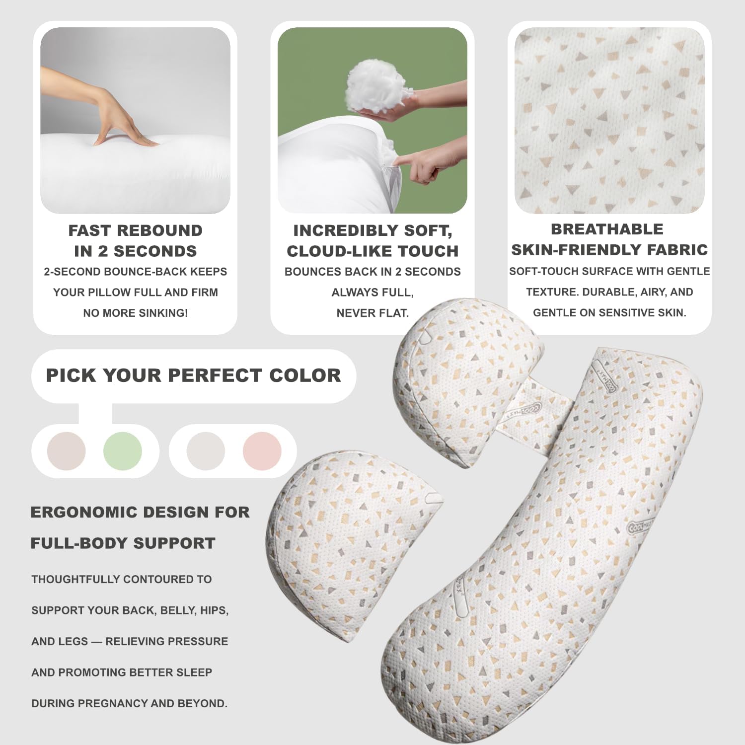 Pregnancy Pillow - Adjustable Maternity Support for Back & Belly | Soft Multi-Use Body Pillow