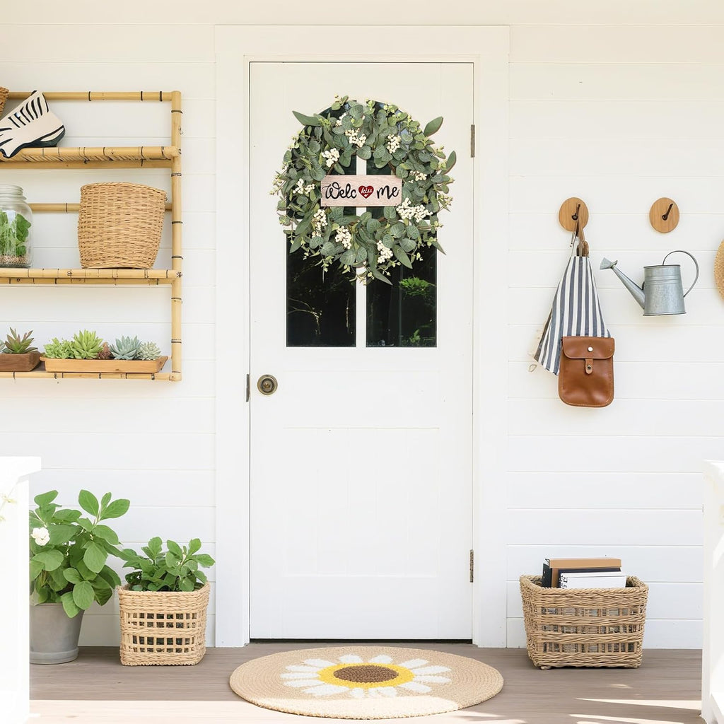 **SY Super Bang 20-Inch Artificial Eucalyptus Wreath - Interchangeable Seasonal Decor for Front Door**