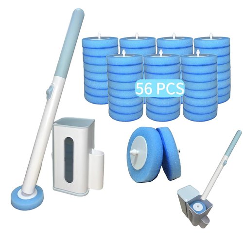 Disposable Toilet Brush Cleaning System, Includes 56 Detergent Refills, Hygienic Replaceable Brush Heads, Wall-Mounted Rotating Holder Set, Bathroom Maintenance, Toilet Cleaner