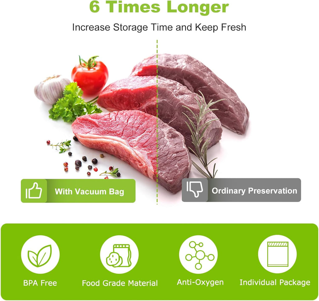 Bonsenkitchen Vacuum Sealer Bags - Heavy Duty 8" x 50' Rolls | BPA-Free Food Storage & Sous Vide Cooking