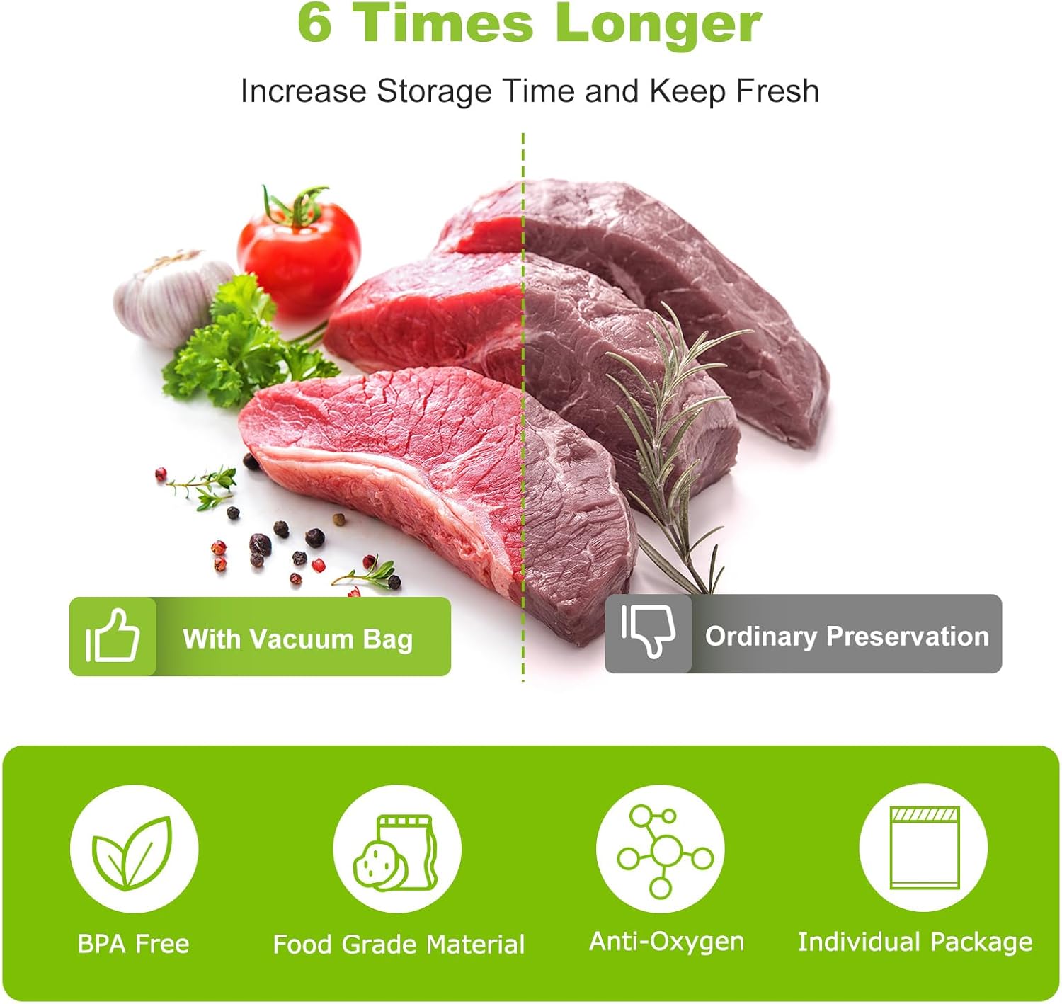 Bonsenkitchen Vacuum Sealer Bags - Heavy Duty 8" x 50' Rolls | BPA-Free Food Storage & Sous Vide Cooking