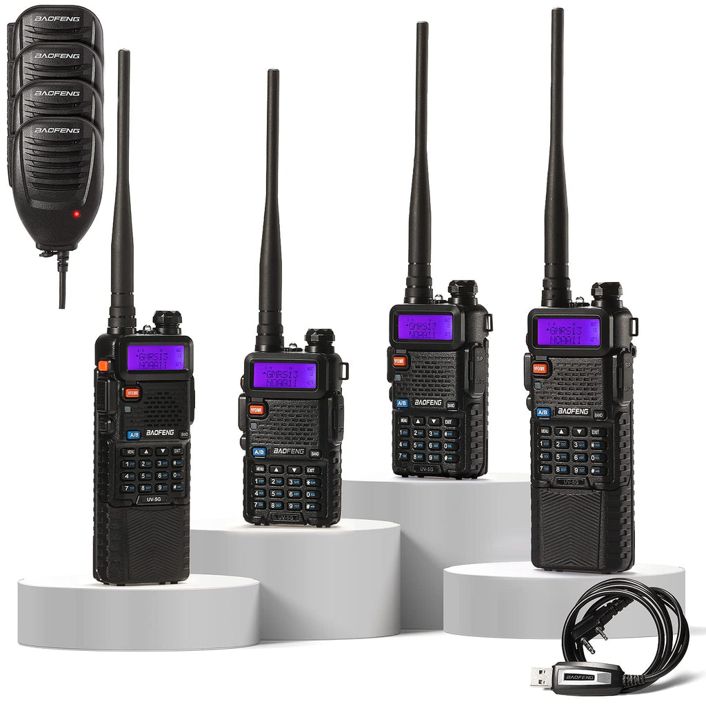 4 Pack BAOFENG UV-5X (UV-5G) GMRS Radio, Long Range Walkie Talkies with 2 Pcs 3800mAh Battery, Two Way Radio with Speaker Mic, GMRS Handheld Radio for Adults, Support Chirp & NOAA