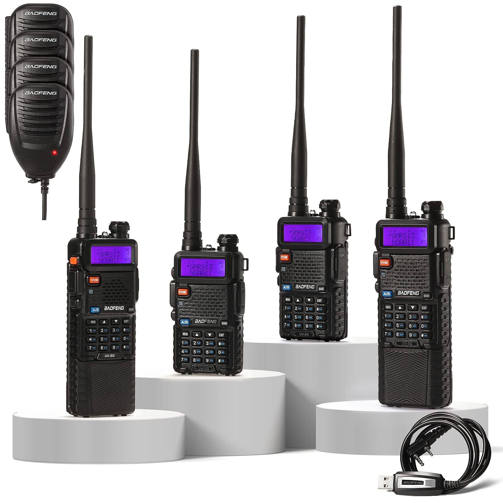 4 Pack BAOFENG UV-5X (UV-5G) GMRS Radio, Long Range Walkie Talkies with 2 Pcs 3800mAh Battery, Two Way Radio with Speaker Mic, GMRS Handheld Radio for Adults, Support Chirp & NOAA
