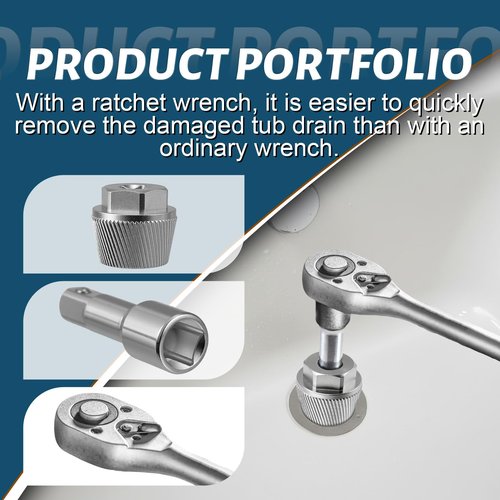 Tub Drain Tool Tub Drain Extractor Broken Pipe Removal Tool Stubborn Rusted Drain Remover with Extension Rod Chrome Anti-Rust Finish Bathtub Repair Tools