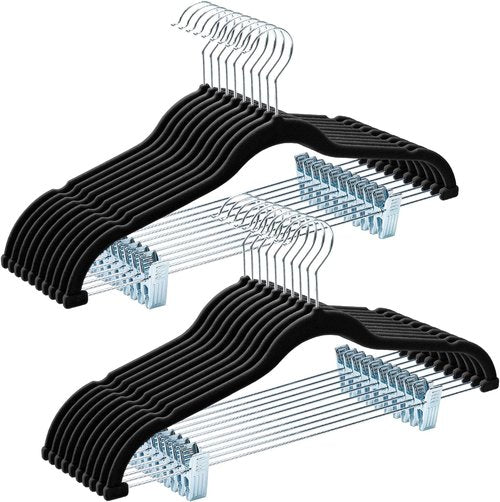 HOUSE DAY Velvet Hangers - Adjustable Clips & 360° Hook | 20 Pack Non-Slip Heavy Duty Suit Organizer (Black)