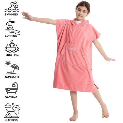Hiturbo Kids Changing Towel Poncho: Quick Dry Absorbent Bath Towels Hoodie - Microfiber Swim Surf Poncho for Beach Pool Swimming Surfing - Pink