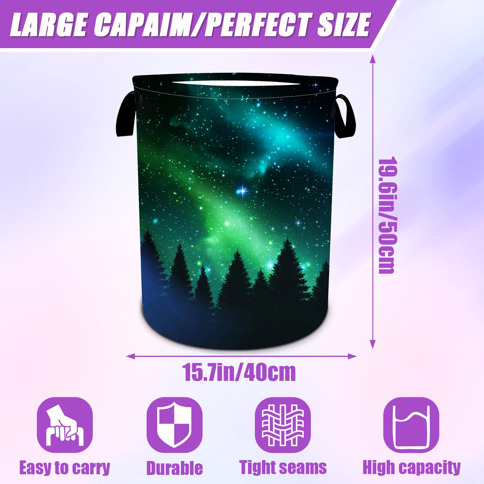 Starry Sky Forest Laundry Basket Foldable Laundry Hamper Tote Bag Storage Bucket Toy Organizer For Bathroom/Laundry/Bedroom（19.6x15.7inch）