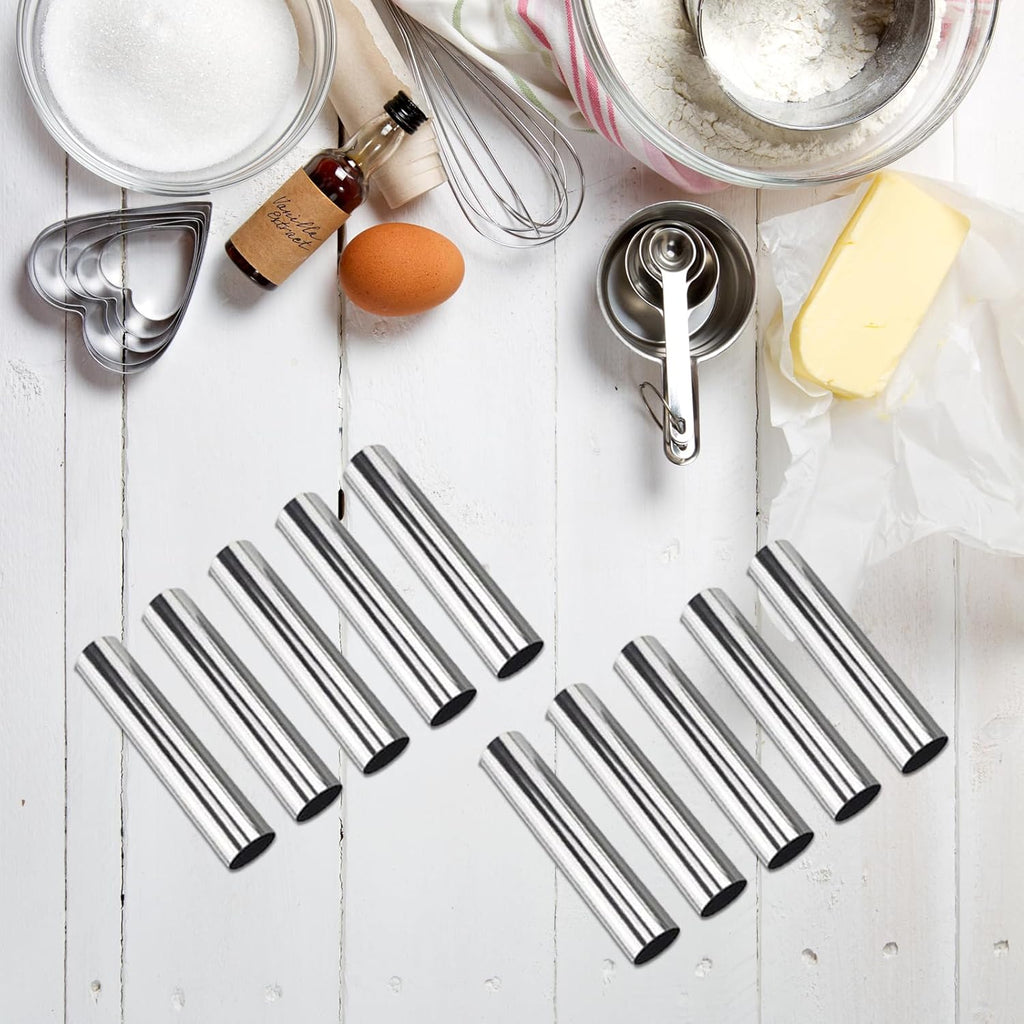 Skiennix Cream Horn Molds - Stainless Steel Cannoli Tubes Kit with 20 Baking Cones & Brush