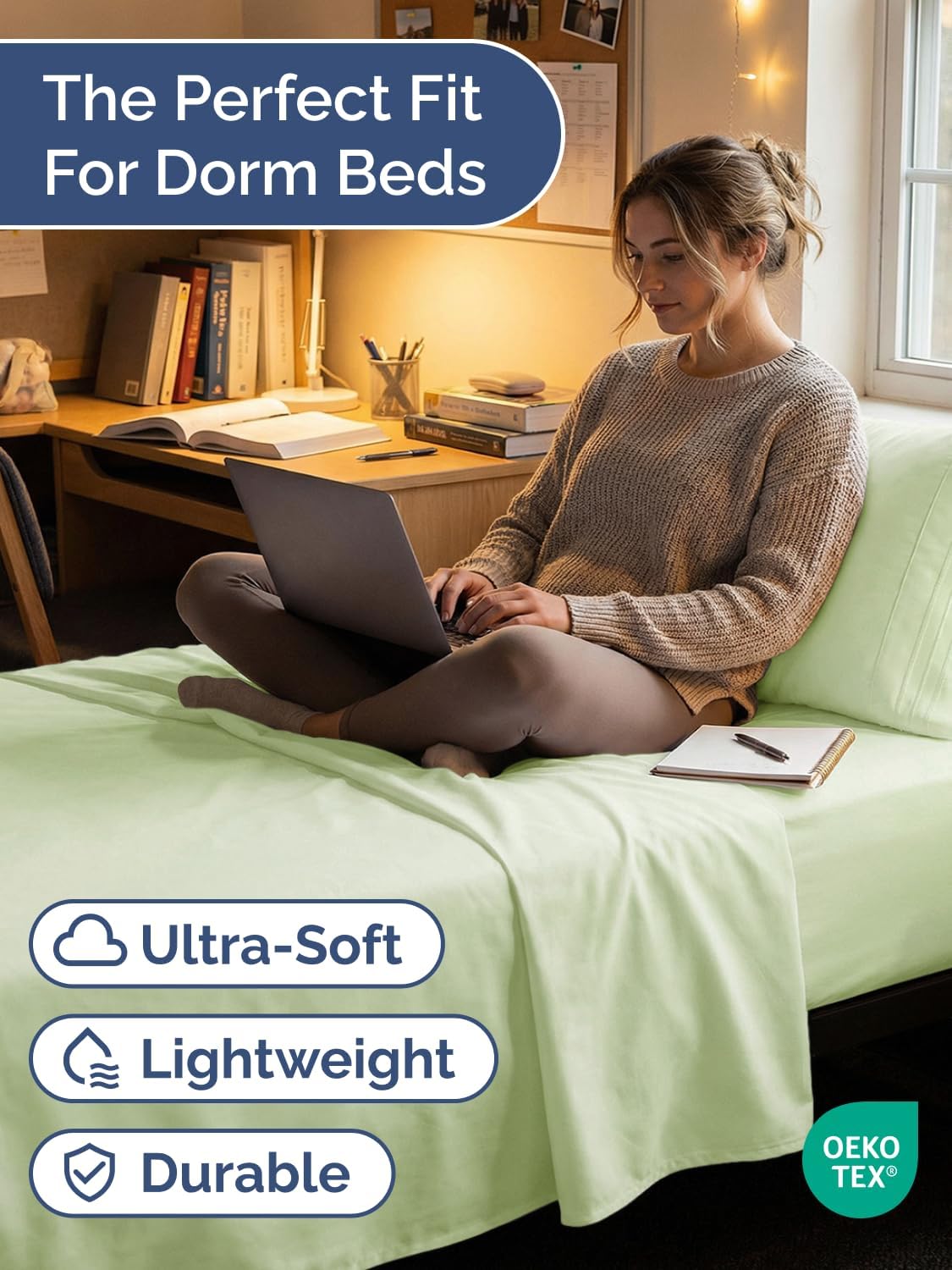 Skiennix Twin XL Sheet Set - Comfy, Breathable & Cooling Bedding - Deep Pockets, Wrinkle-Free - Light Sage Green