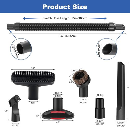 BGSIME 7PCS Vacuum Attachments Kit with 5140128-68 Replacement Vacuum Hose for DeWalt DCV580, DCV580H, DCV581H Wet/Dry Vacuum, Including Horsehair Brushes & Hose Adapter