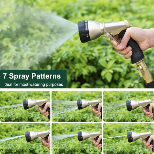 FANHAO Heavy Duty Metal Garden Hose Nozzle - 7 Spray Patterns & Ergonomic Handle for Efficient Watering