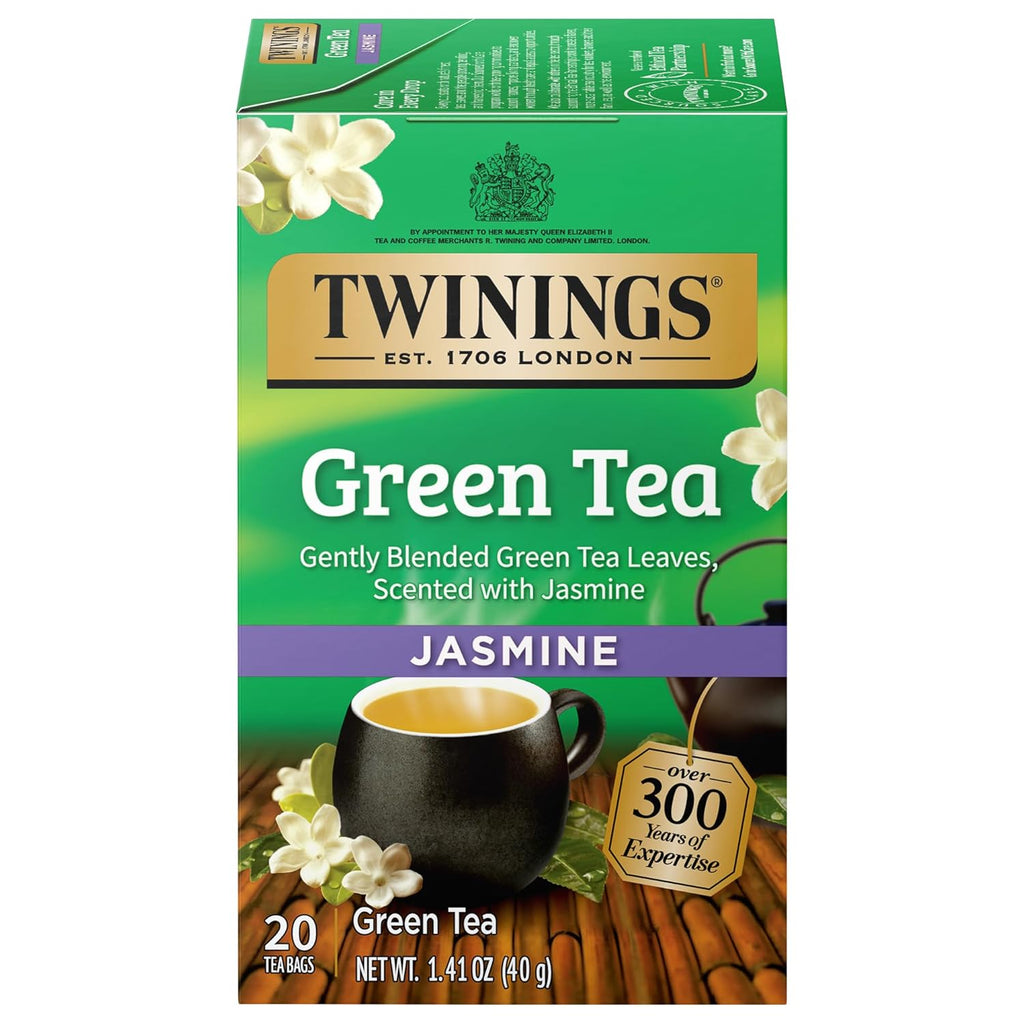 Twinings Green Tea - Fragrant Jasmine Flavor, Individually Wrapped, 20 Teabags for Hot or Iced Enjoyment