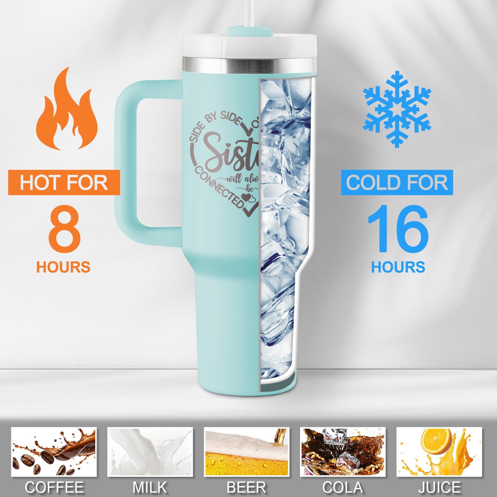 ROSTANTEN Sister Gifts from Sister, Sisters Birthday Gift Ideas, Gifts for Sisters - 40 oz Travel Cup Insulated Tumbler with Handle & Straw