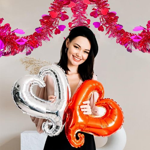 33 Ft Valentines Tinsel Garland Valentines Day Red & Rose Shiny Thick Metallic Heart Garland Valentine's Day Decorations for Valentine Home Indoor Outdoor Anniversary Wedding Hanging Decor Supplies