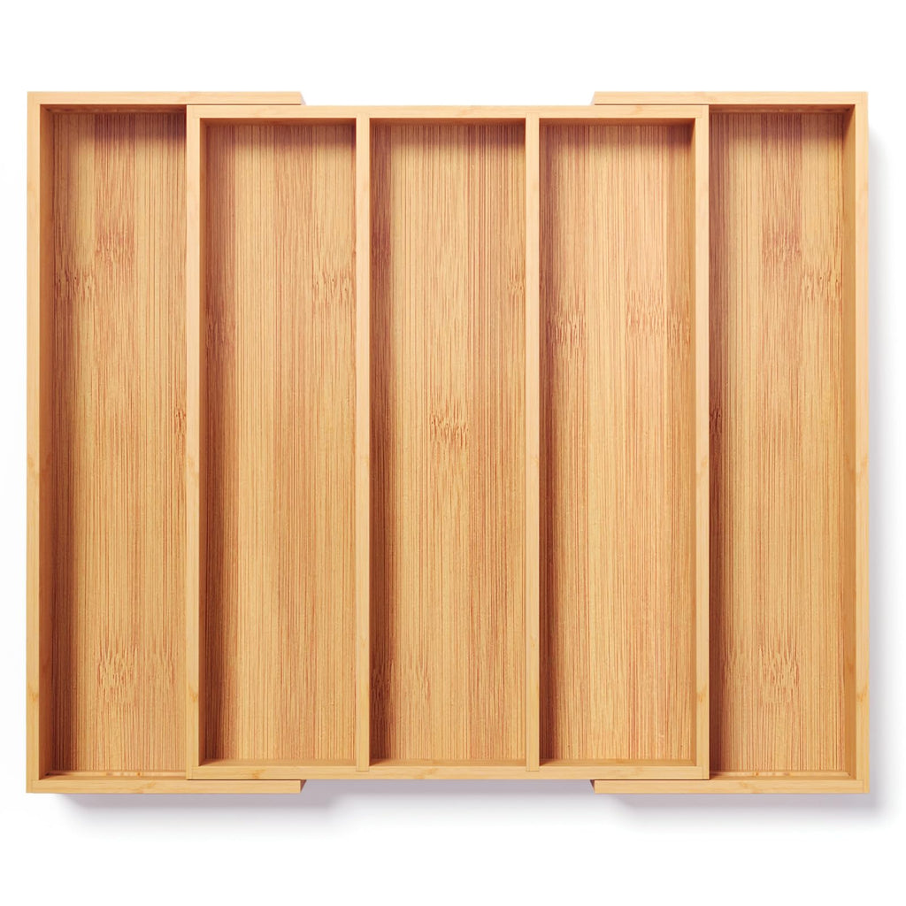 Fibogollo Expandable Kitchen Drawer Organizer,Bamboo Silverware Organizer,Adjustable Flatware Tray for Utensils(16.92 * 13.30~22.83 * 1.96)