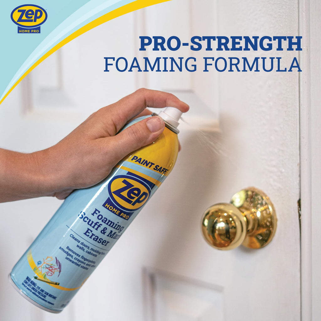 Zep Home Pro Foaming Scuff & Mark Eraser, Paint Safe Surface Cleaner, 18 oz, for Doors, Walls, Molding, Cabinets, Removes Fingerprints, Smudges, Stains