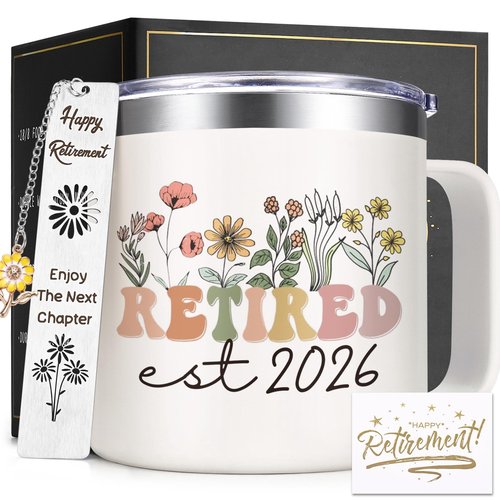 Lifecapido Retirement Gift for Woman, Retirement Gifts for Women 2026, 14oz Insulated Coffee Mug with Bookmark, Retired Birthday Christmas Gifts for Women Mom Grandma Teacher Nurse Coworkers