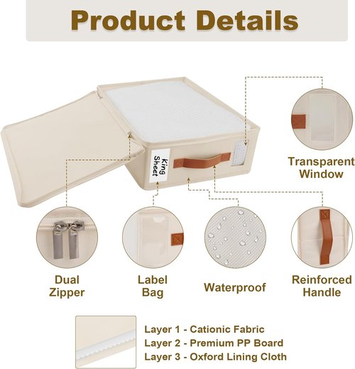 Bed Sheet Organizer 4 Pack - Insect-Proof Storage with Zipper, Handle & Window | Ideal for Linen Closet