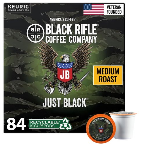 Black Rifle Coffee Company Just Black, 84 Count, Medium Roast K Cups - Single Serve K Cups Coffee Pods - Kcup Pods Compatible with Keurig 1.0 & 2.0 - Made from Arabica Beans