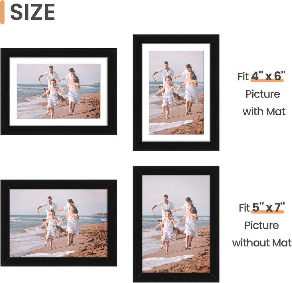 Upsimples 5x7 Picture Frame Set of 10 - Versatile Multi-Photo Collage Frames in Black for Wall or Tabletop Display