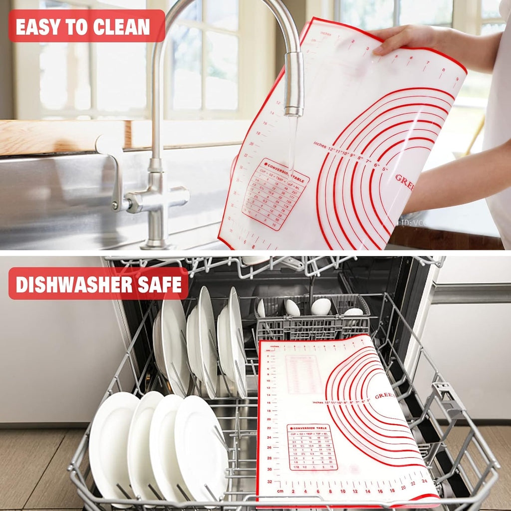 Skiennix Silicone Pastry Mat - Extra Thick Non-Stick Baking Sheet with Measurements | Large 16"x24", Red