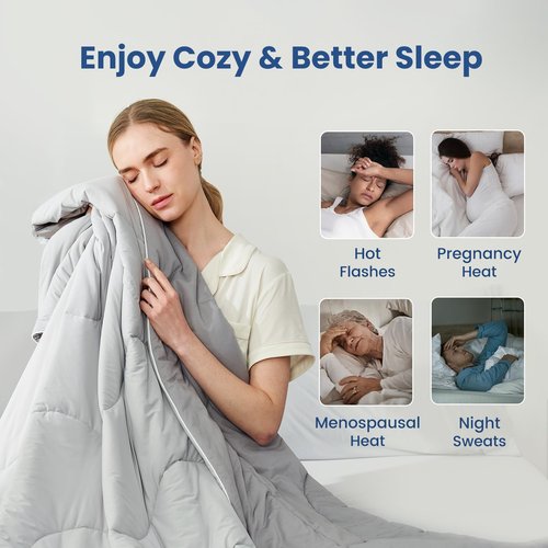 Cozy Bliss x Sorona® Viscose Natural Fiber Cooling Comforter Queen Size, Reversible Silky Smooth Cooling Blanket with Q-Max＞0.45 for Hot Sleepers & Night Sweats, Cool Grey, 90"x90"