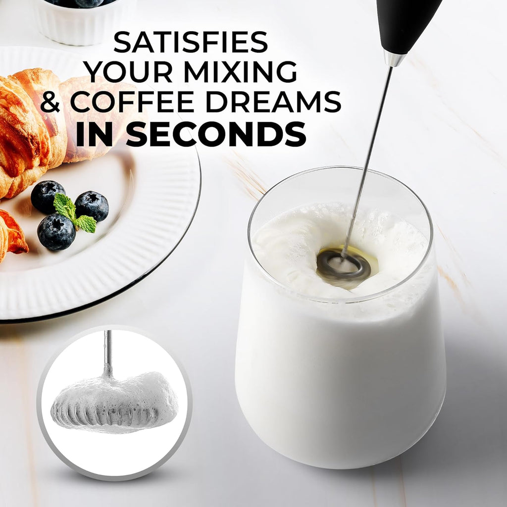 Zulay Premium Milk Frother Set - Handheld Coffee Frother with Stand & 12oz Pitcher | 4 Latte Art Stencils, 13,000 RPM Motor