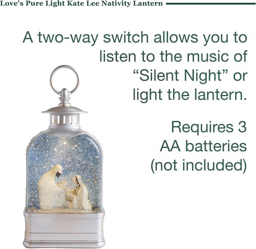 Love's Pure Light by Kate Lee - 10" Light-Up Nativity Lantern with 'Silent Night' Music | Glitter Snowglobe Manger Scene