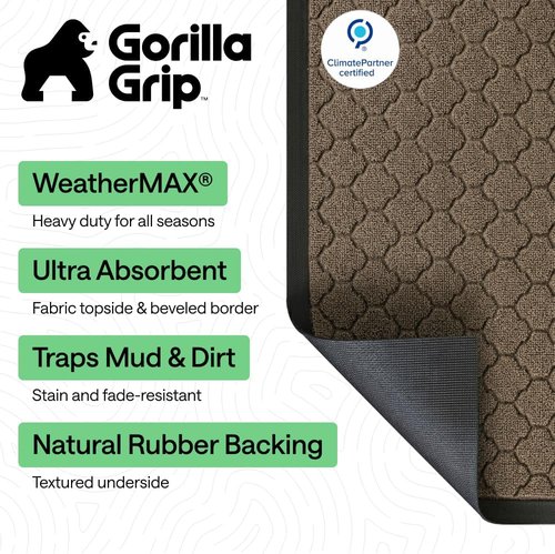 GORILLA GRIP 100% Waterproof Doormat - All-Season WeatherMAX, 60x24, Stain & Fade Resistant, Easy Clean, Latte Quatrefoil