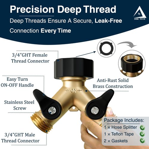 DBR Tech® Heavy Duty Hose Splitter - Premium Brass Wye Connector with Double Shut Off Valve | Rust-Resistant Finish