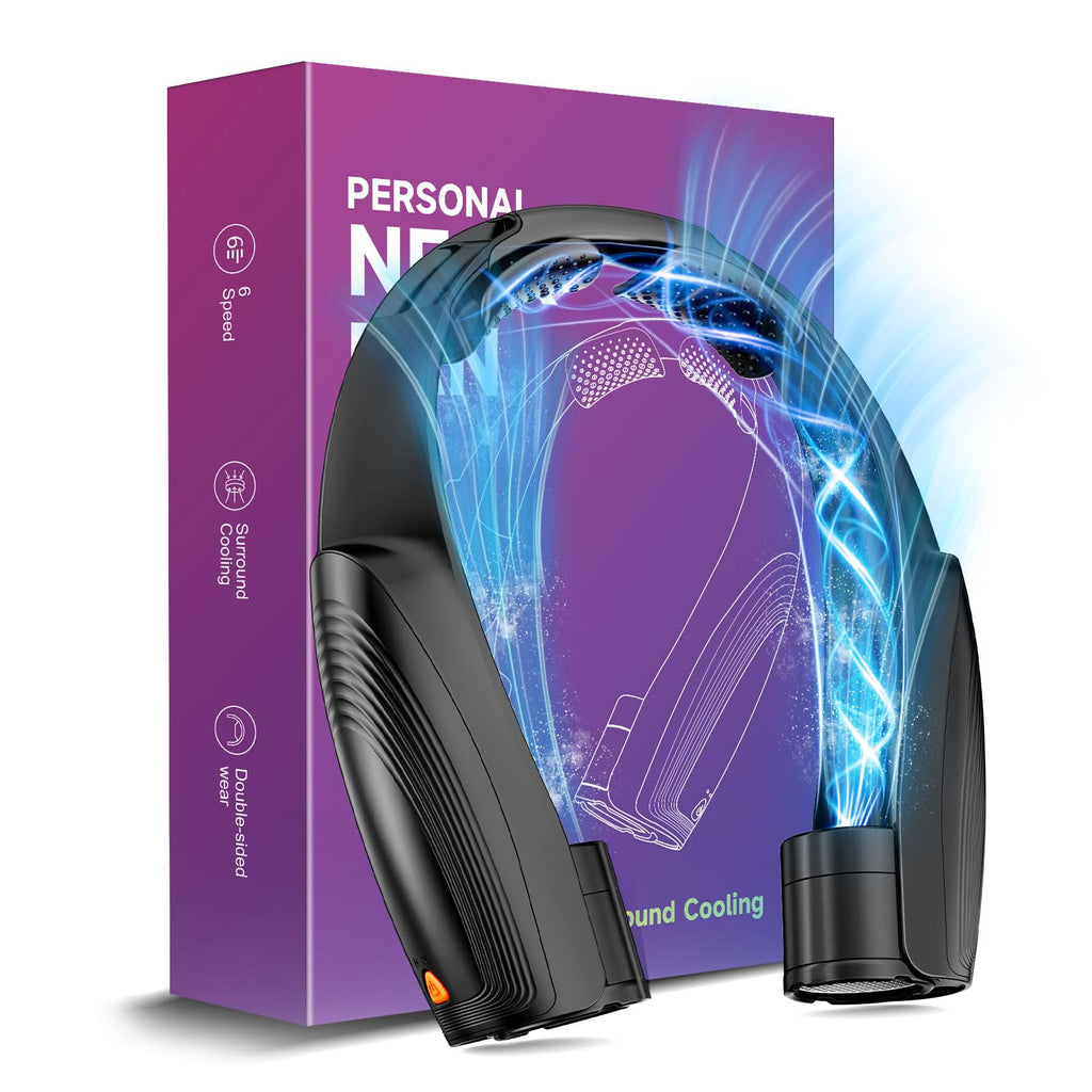 Portable Neck Fan with 6 Powerful Speeds, 8000mAh Battery Operated USB-C Rechargeable Fan, 20H Runtime, Hands-Free 360° Cooling Personal Wearable Neck Fan, Gift for Women Men Travel Concerts(Black)
