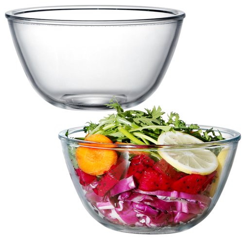 NUTRIUPS 30oz Small Glass Mixing Bowls Borosilicate 6.1in Glass Salad Bowl Clear Prep Bowls for Bread, Set of 2