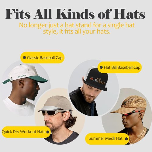 HeQe Hat Organizer for Baseball Caps 1 Pack, Adhesive Hat Rack for Wall, Baseball Cap Organizer (Black)