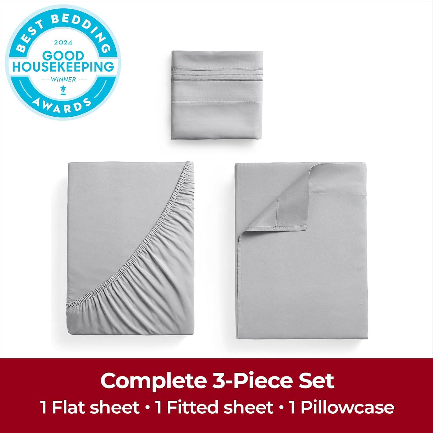 Mellanni Twin Sheets Set - 3 PC Iconic Collection | Hotel Luxury, Extra Soft & Cooling - Light Gray