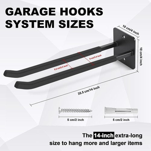 **Skiennix 14-Inch Heavy-Duty Garage Hooks - Extra Large Wall Mount Tool Organizer for Tires, Ladders & More**