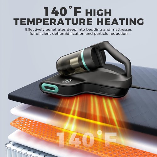 HAUSHOF Mattress Vacuum Cleaner, 15Kpa Bed Vacuum Cleaner with 275nm UV-C Light, 140°F Heat, Aromatherapy, HEPA Filter, Dual Dust Cups, Versatile Handheld Vacuums for Bed, Sofa, Couch, Crib