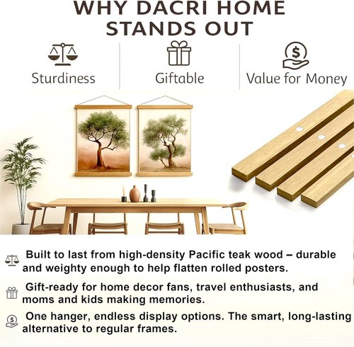 DACRI HOME Magnetic Poster Hanger Frame - Sturdy Teak Wood Design for 24x18, 24x30, 24x36 Prints | Strong Magnets for Easy Wall Art Display