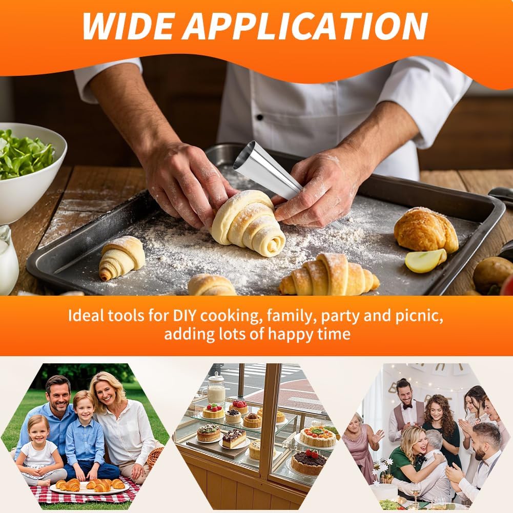 Skiennix 35-Piece Cream Horn Molds - Non-Stick Baking Tubes for Cannoli & Danish Pastry | Silver