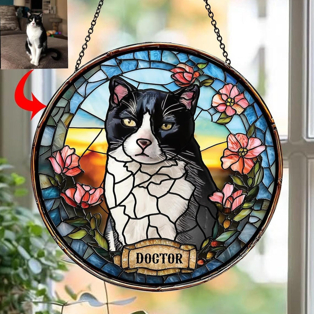Skiennix Custom Dog Portrait Stained Glass Light Catcher - Pet Memorial Gift | Personalized Tribute