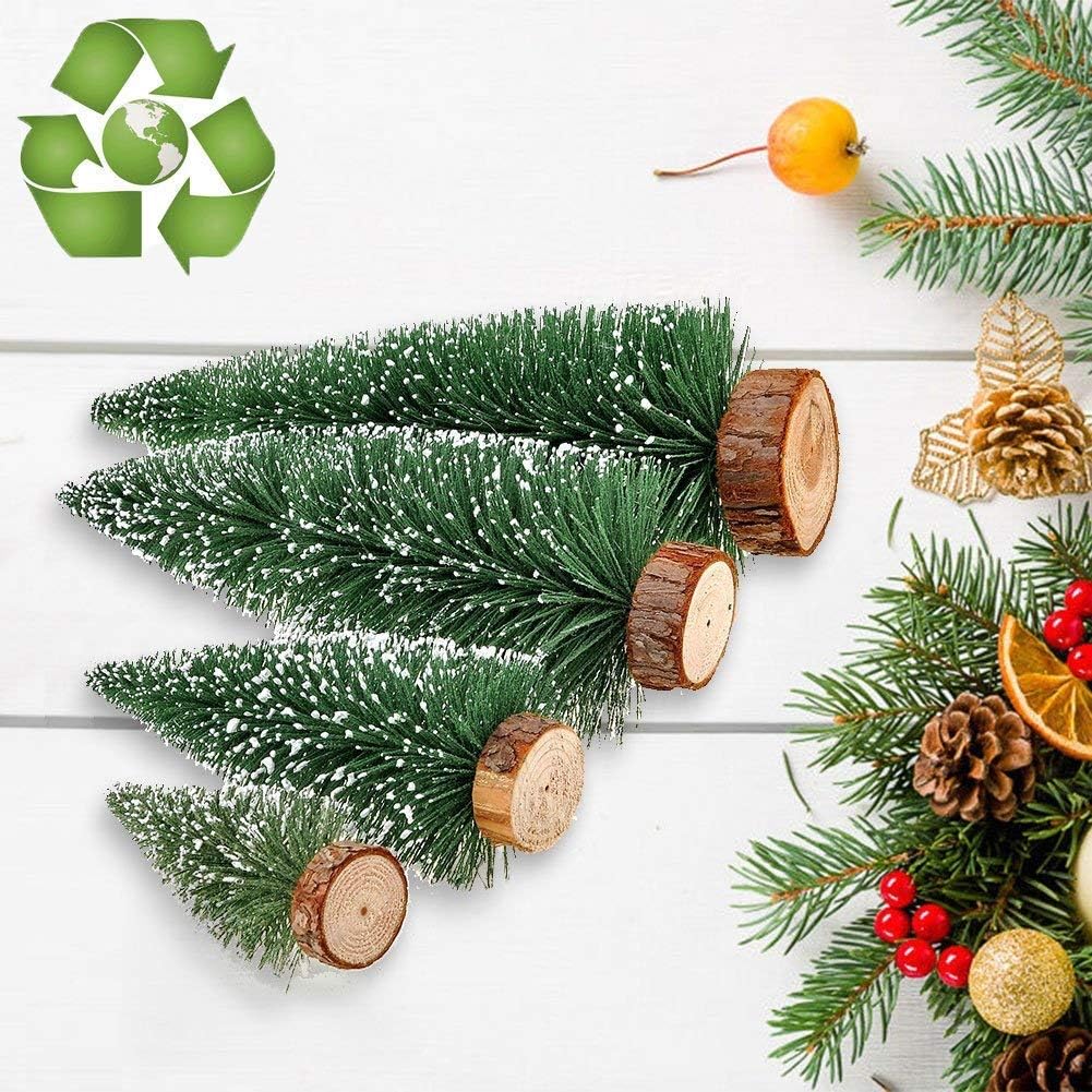 Skiennix Mini Christmas Tree - Small Pine Tabletop Decor with Wooden Base | Green - Set of 4