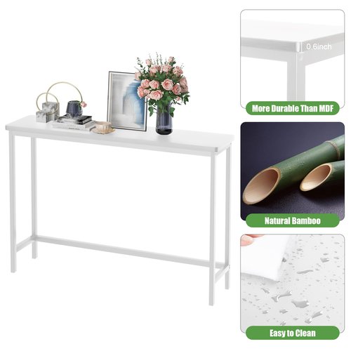 VASMIA Console Table, Entryway Table, Narrow Sofa Table, 39" Bamboo Hallway Table for Entryway, Living Room, Bedroom, Foyer, White