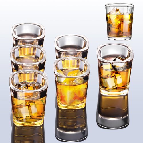 GOSDENG 6 Pack Heavy Base Shot Glasses Set, 2.2 oz Clear Tequila Square Shot Glass Bulk, Espresso Shot Glass for Vodka, Whiskey, Tequila, Espressos, Spirits & Liquors