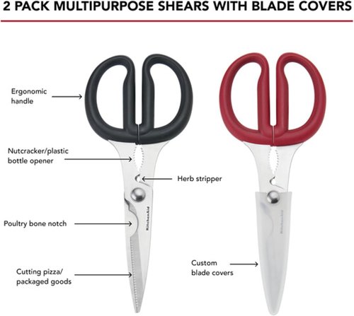 KitchenAid Multipurpose Shear Set - Versatile Scissors with Nutcracker & Bottle Opener | Ergonomic Handles, 2-Piece