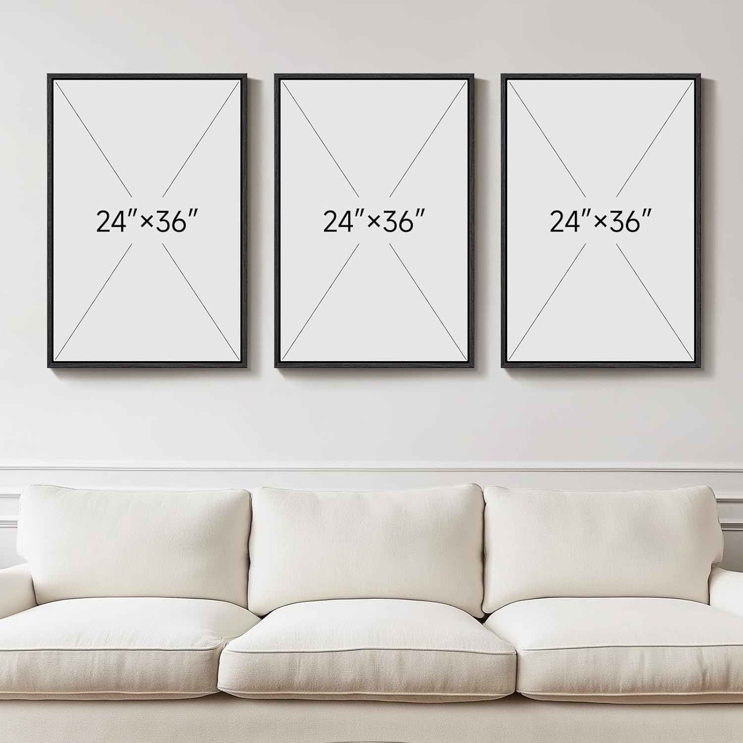 Skiennix Large Framed Modern Abstract Wall Art - Minimalist Bright Style Prints | Silver Gray 24x36 In