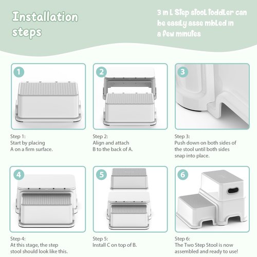 Victostar Toddler Step Stool,2 Kids Step Stool for Bathroom Sink,Baby Potty Stool with Anti-Slip Surface and Rubber Bottom,Plastic Stool with Handle for Toilet Potty Training Bathroom Kitchen