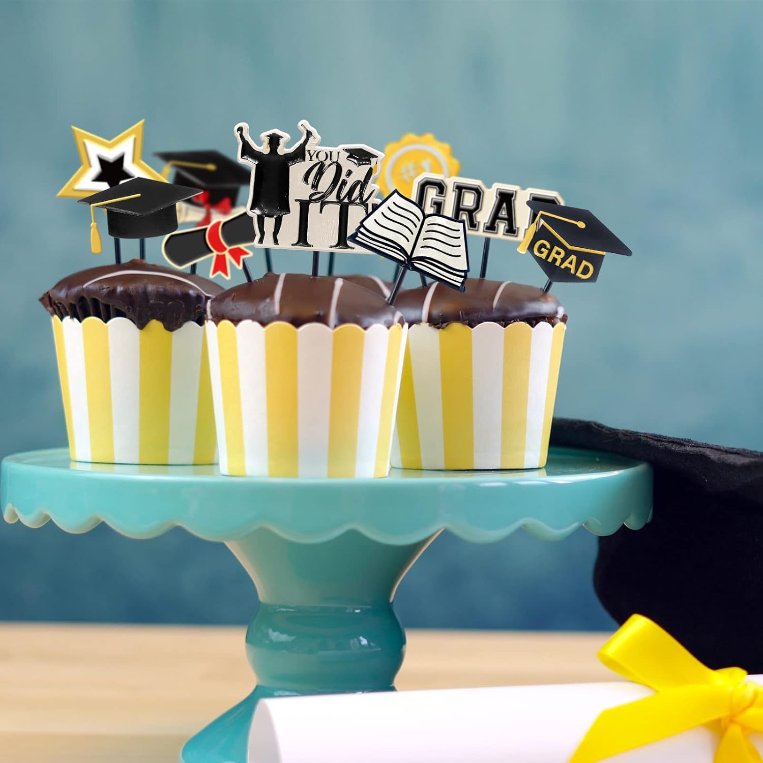 Whaline 2Pcs Graduation Fondant Molds - 3D Silicone Moulds for Caps & Scrolls | Perfect for 2026 Party Baking