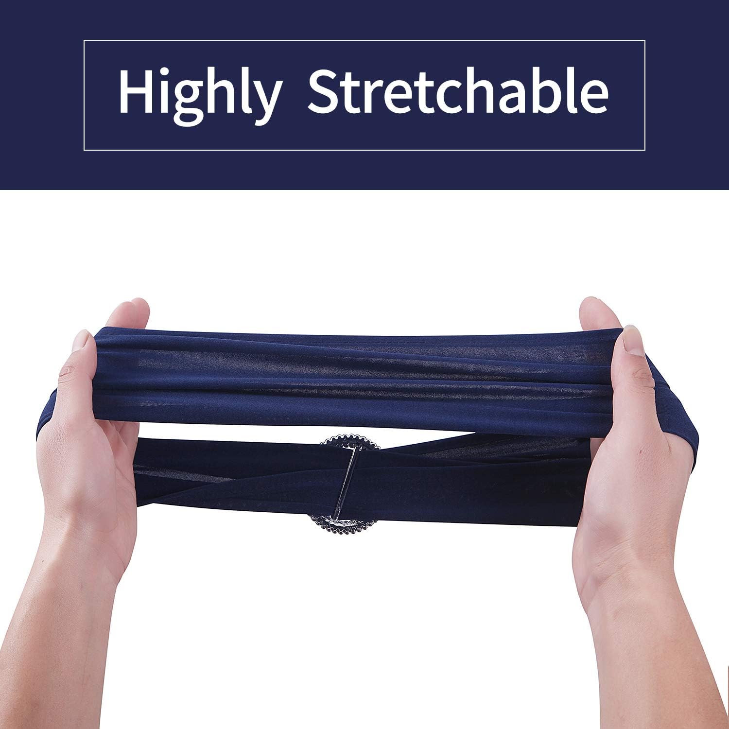 Peomeise Navy Spandex Chair Sashes - 25pcs with Buckle Slider for Elegant Wedding & Party Decor