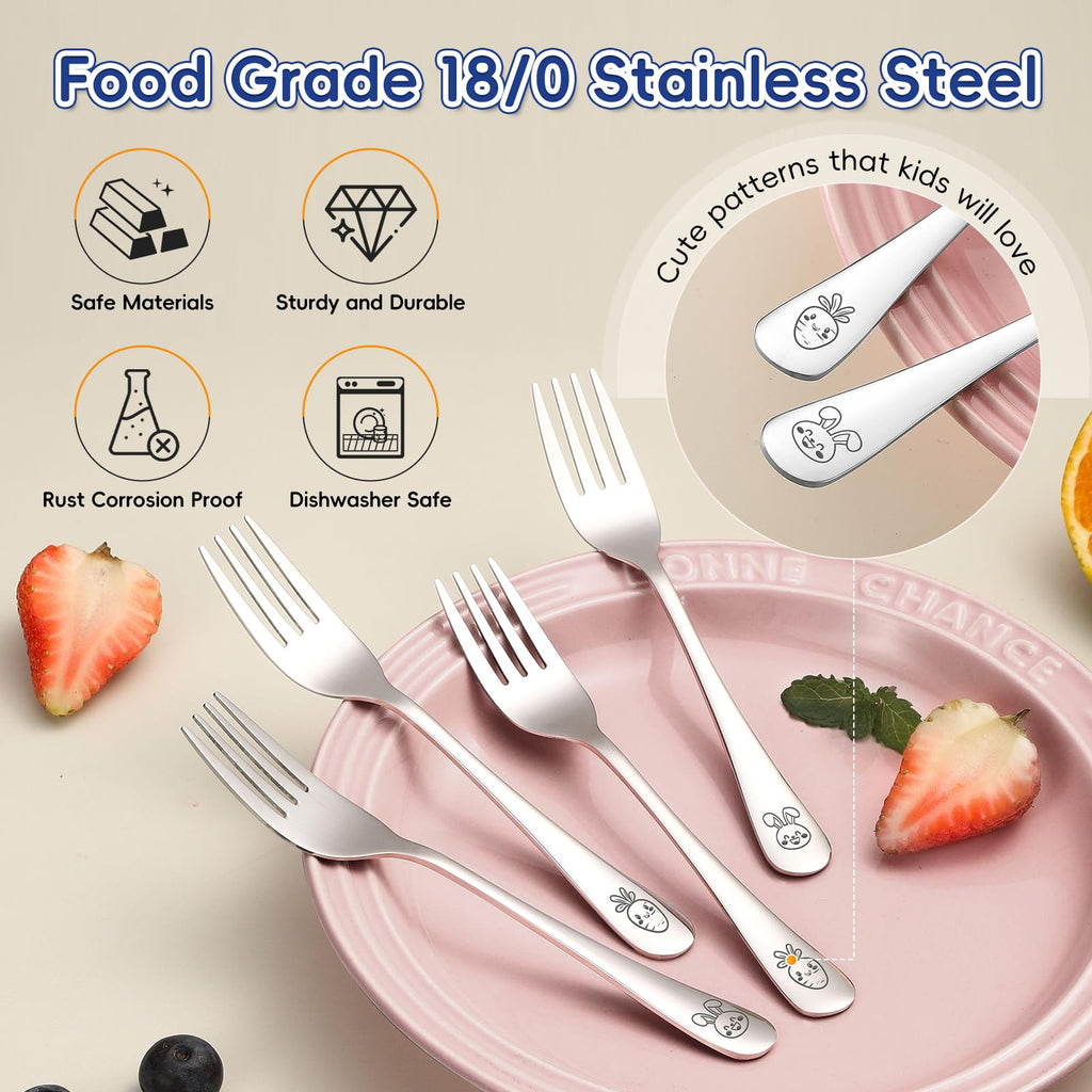 12 Pieces Stainless Steel Toddler Forks Set Kids Forks - Food Grade Kids Silverware Set Children Safe Small Forks Mirror Polished Sturdy and Durable Dishwasher Safe