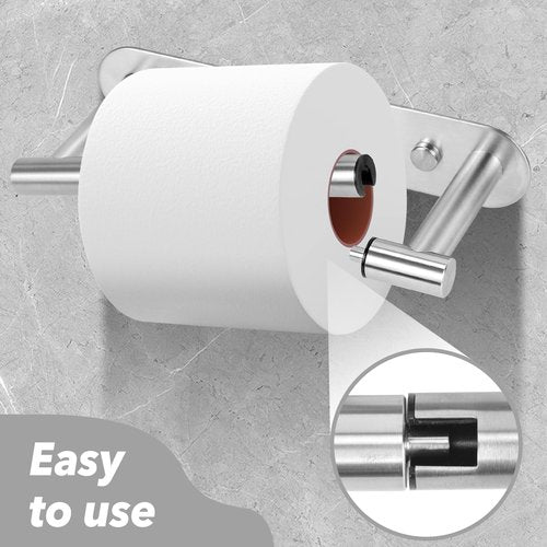 Brushed Nickel Toilet Paper Holder Wall Mount - Double Post Pivoting Bathroom Tissue Holder, 304 Stainless Steel Rustproof - Adhesive or Screw in Wall Toilet Paper Roll Holder, Commercial & Home Use