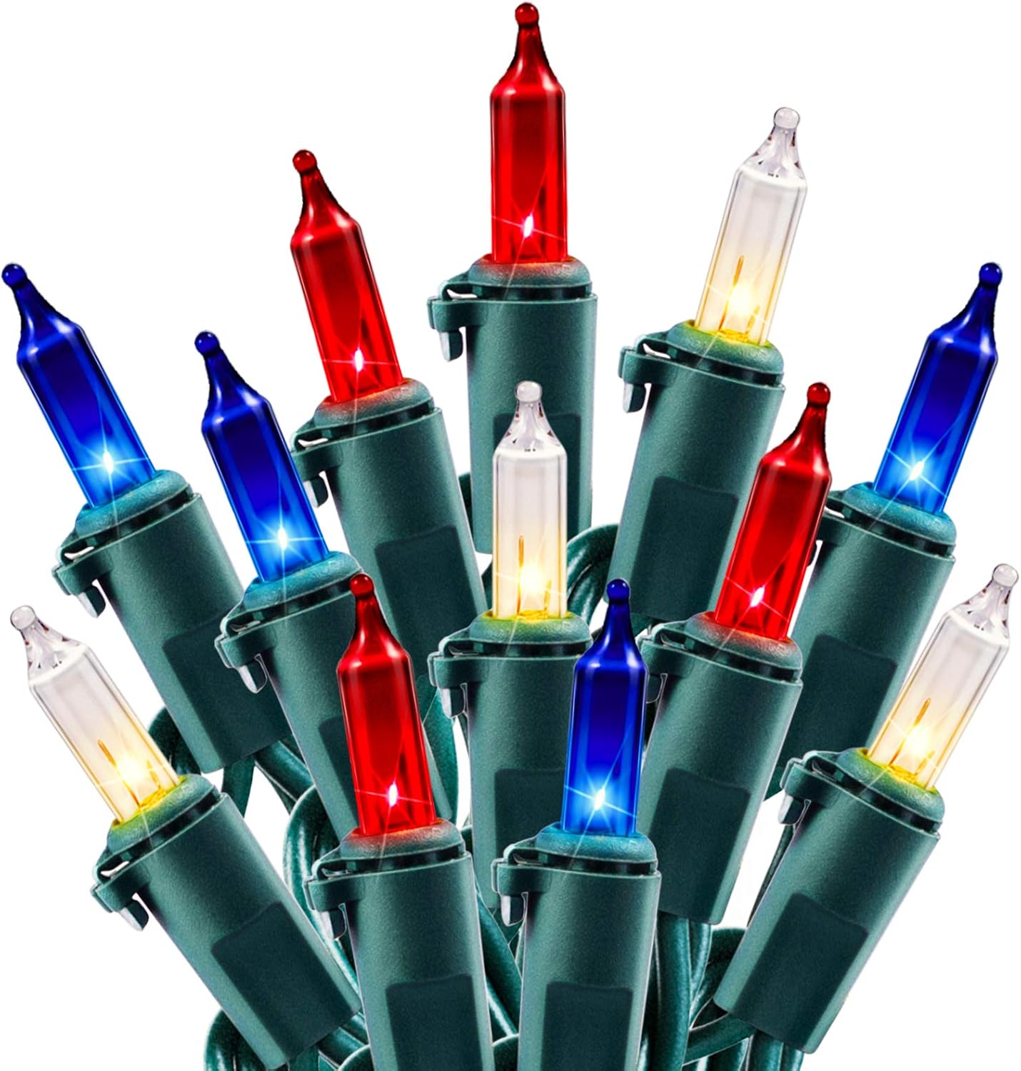 Skiennix Patriotic Mini String Lights - 200 Count 50 Feet Waterproof Red White Blue for 4th of July Decor